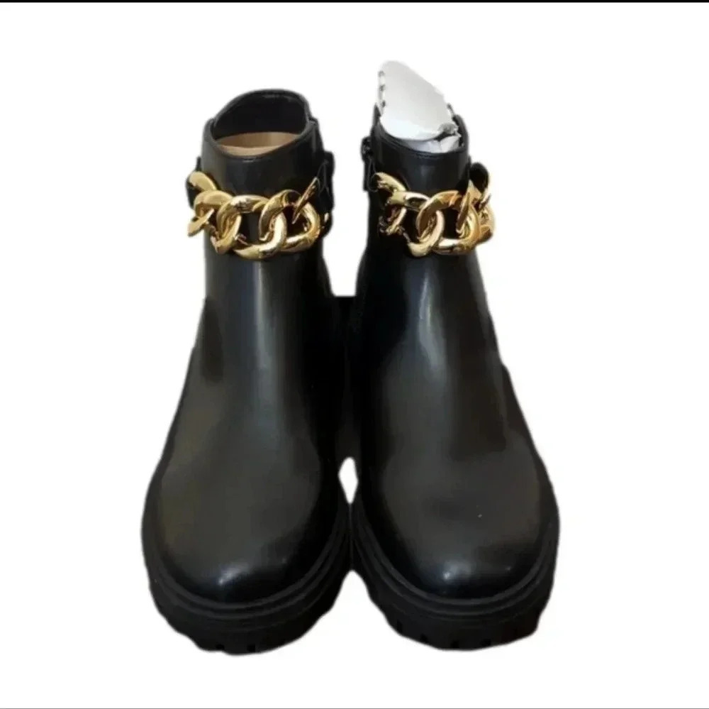 INC BASIA WOMENS FAUX LEATHER LUGGED SOLE ANKLE BOOTS